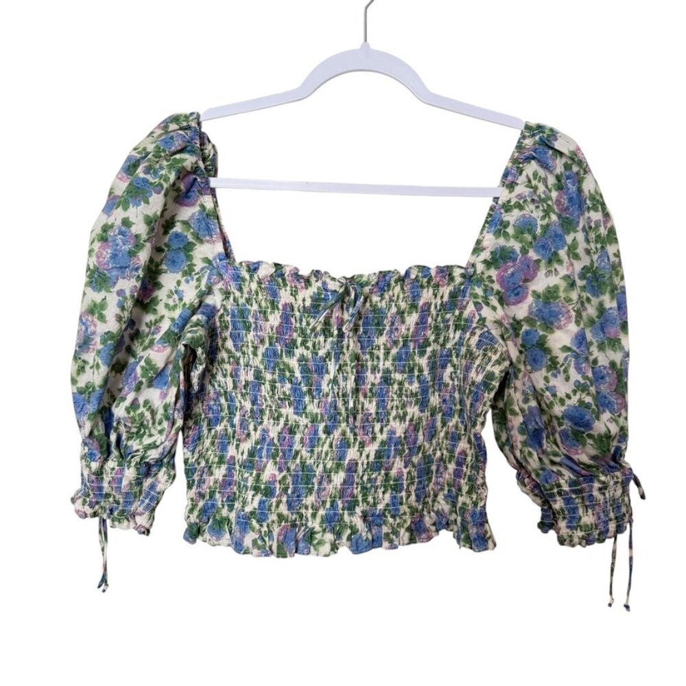 For Love and Lemons Bridget Crop Top Women XL Wisteria Ivory Blue Boho Floral‎